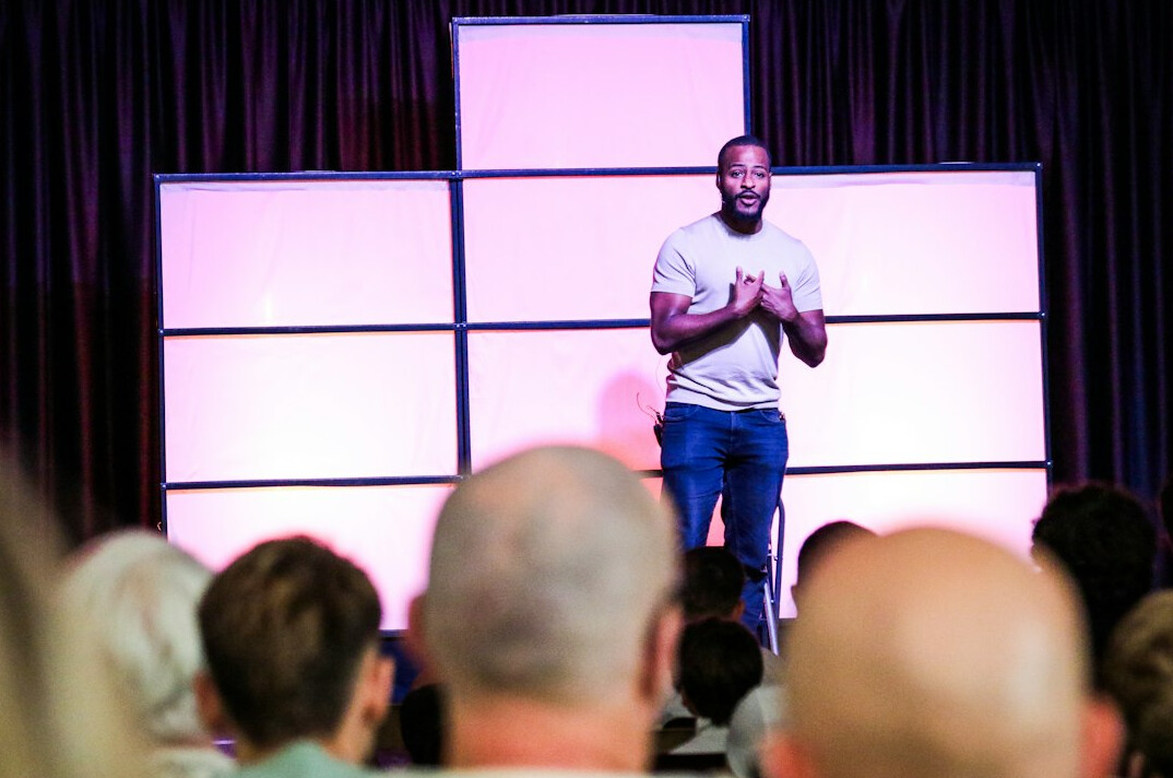 confident speaker presenting
